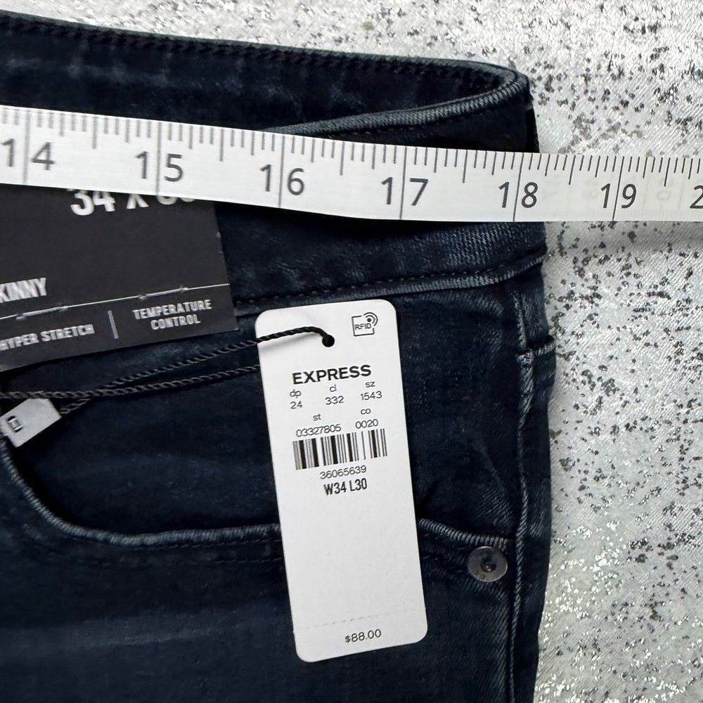 EXPRESS Men’s Skinny Hyper Stretch Jeans 34x30 Dark Wash - Picture 9 of 15